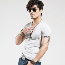 Load image into Gallery viewer, V neck Fitness Casual Male T-shirt