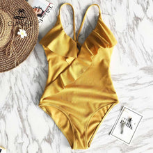 Load image into Gallery viewer, One-piece Falbala V neck Ruffle Sexy Monokini