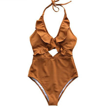 Load image into Gallery viewer, One-piece Falbala V neck Ruffle Sexy Monokini