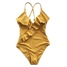 Load image into Gallery viewer, One-piece Falbala V neck Ruffle Sexy Monokini